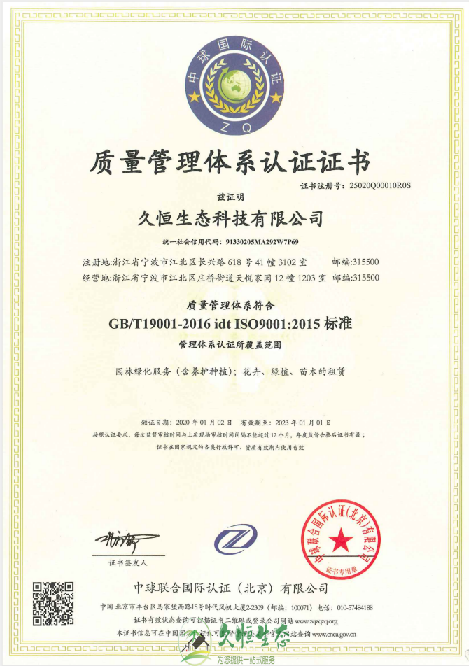 新站质量管理体系ISO9001证书